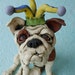 English Bulldog with Jester Hat Ceramic Sculpture (Large)
