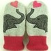 Elephant Mittens Felted Wool Grey and Pink Elephant and Heart Applique Fleece Lining Leather Palm Eco Friendly Up Cycled Size M