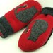 Cat Mittens from Felted Sweater Red and Black Cat Applique Leather Palm Fleece Lining Eco Friendly Up Cycled Size S