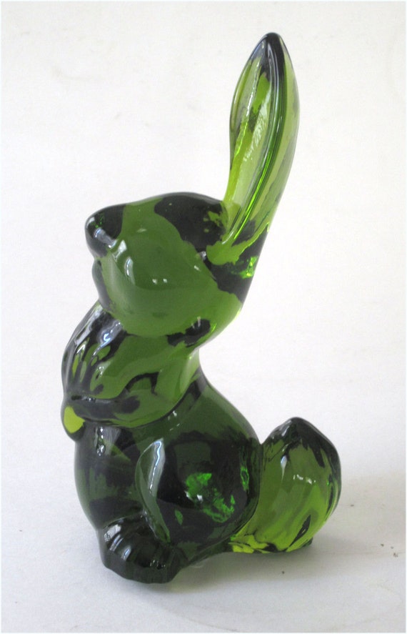 Vintage Viking Glass Olive Green Thumper Bunny Rabbit Figure