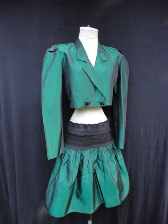 The 80s Prom Dress : Vintage 80s Emerald Green Taffeta Cropped Jacket ...