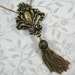 Very Long Necklace Chain Tassel Fleur de Lis Antiqued Brass Floral with Filigree Tassel Naturalistic Rococo Style Classic Look Stamping