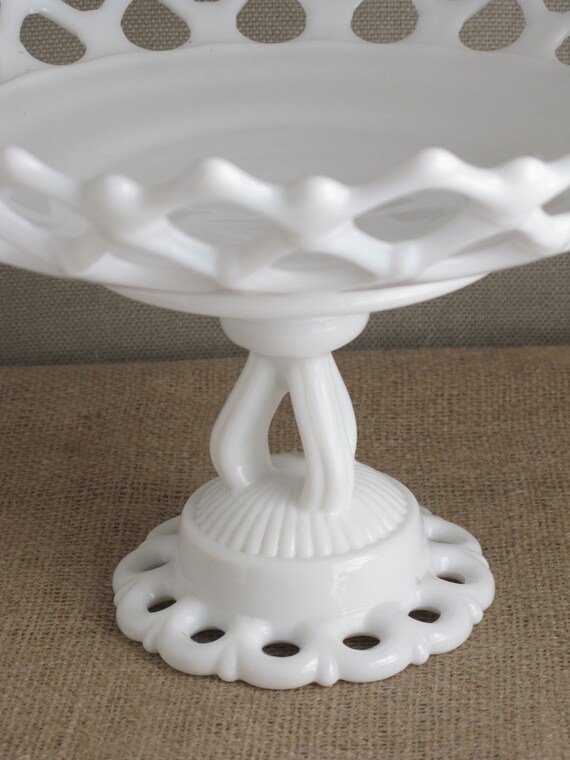 Compote Milk Glass Knotted Lace Footed
