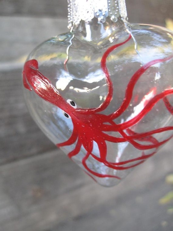 Giant Squid Heart Shaped Christmas Ornament