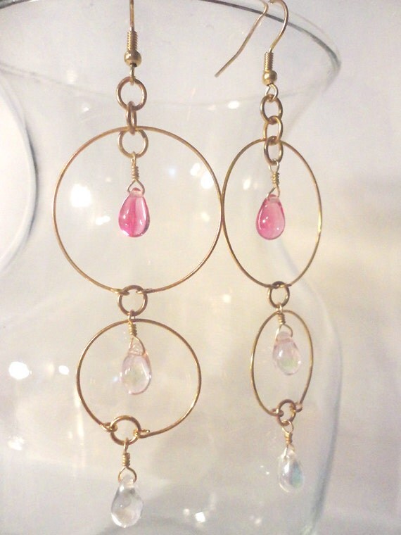 Hoop Earrings with Pink Drops