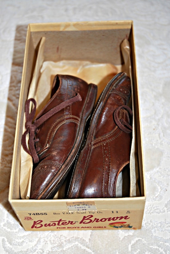 VINTAGE BUSTER BROWN KIDS SZ 8 LEATHER SADDLE SHOES From