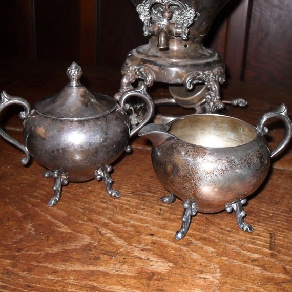 Antique Silver Plate Samovar Coffee Server with Cream and