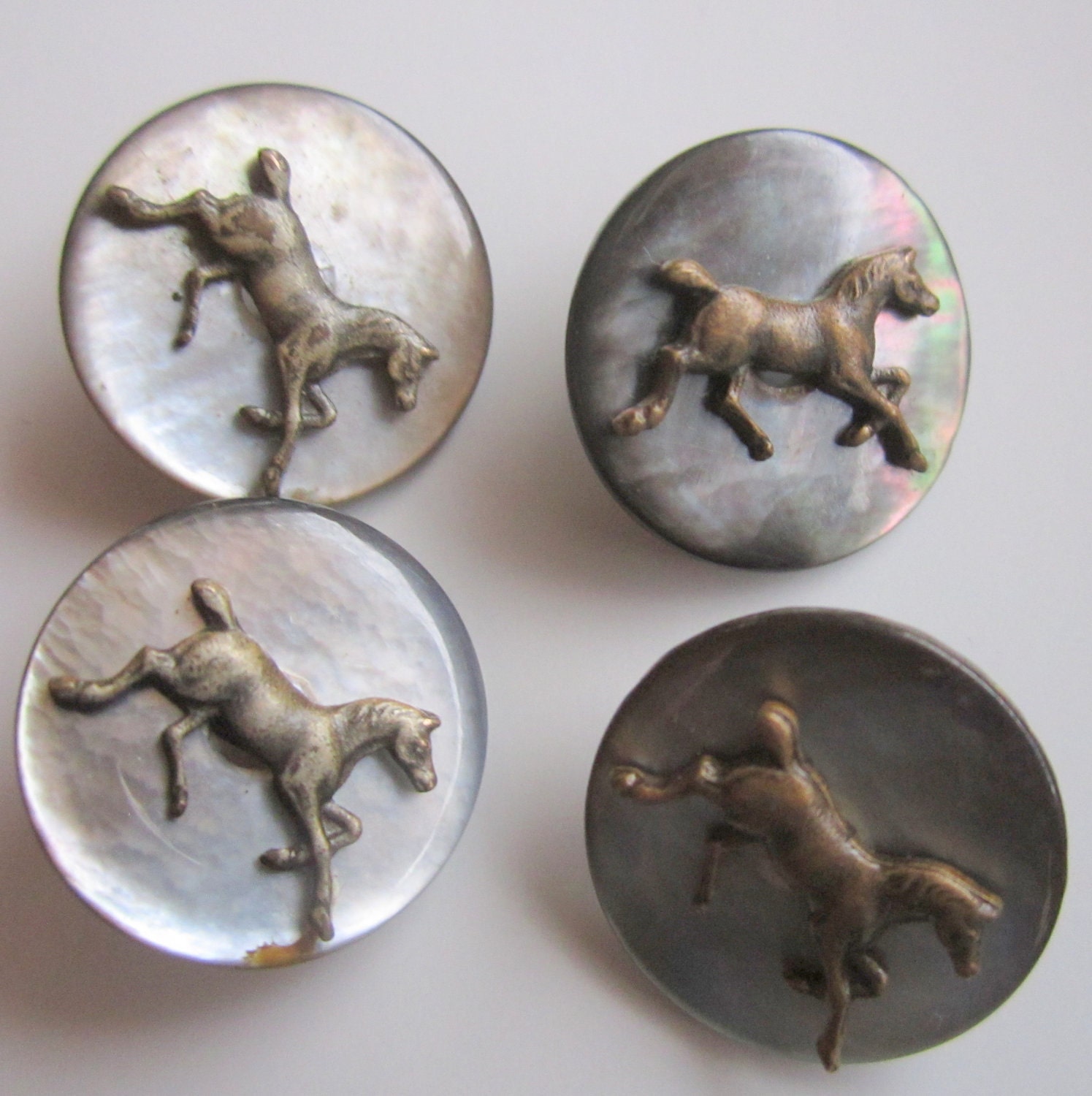 Vintage Horse Buttons Equestrian Abalone 4 buttons