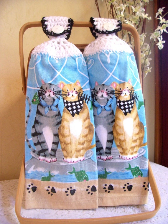 Cats Crochet Top Kitchen Dish TowelsSet of 2