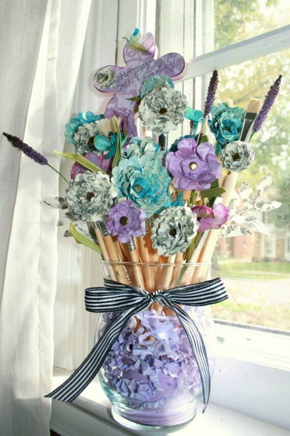 Items similar to Custom Paintbrush Bouquet Paper Flowers in Vase