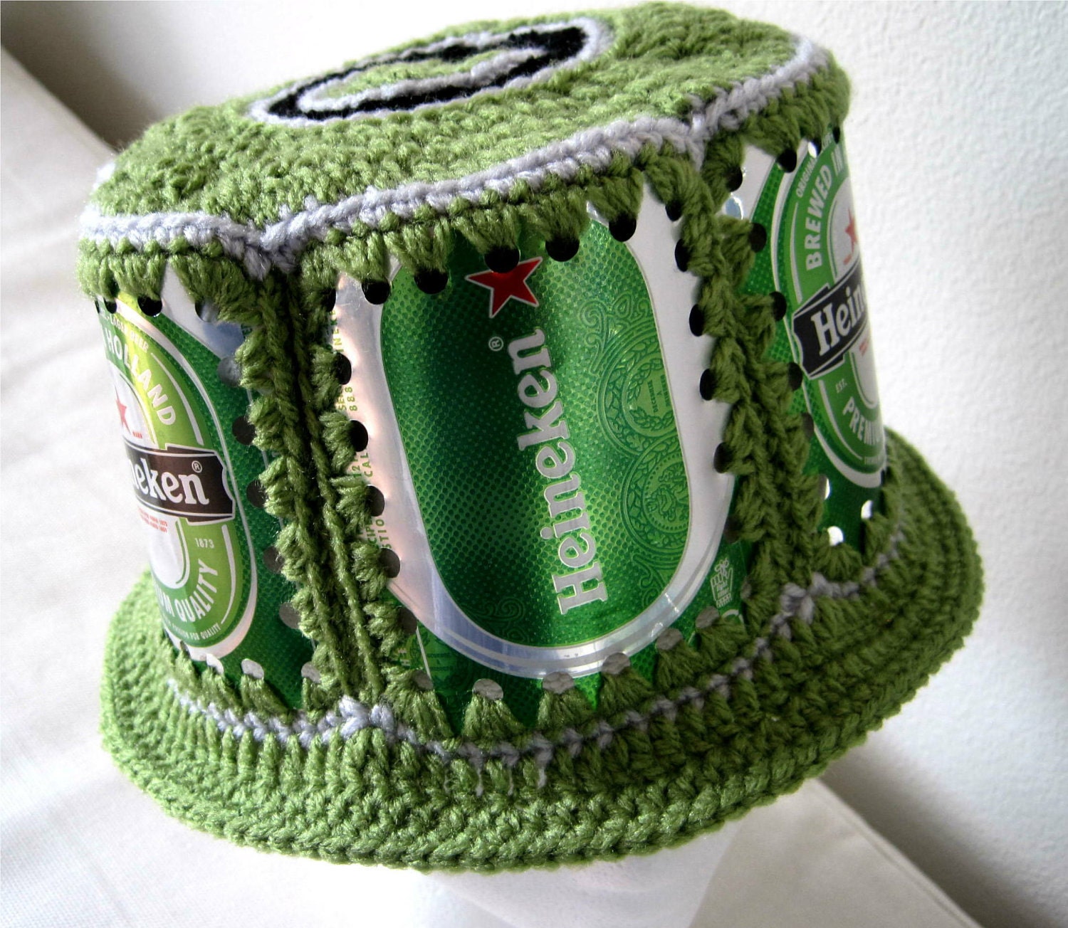 Crocheted Beer Can Hat Heineken