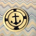 Vintage 60s enamel metal blue and white round anchor brooch