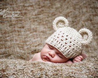 Crochet Baby Hat, Newborn Crochet Hat, Infant Winter Hat, Baby Girl, Baby Boy, Baby Beanie, Hat with Ears, Teddy Bear Hat, MADE TO ORDER