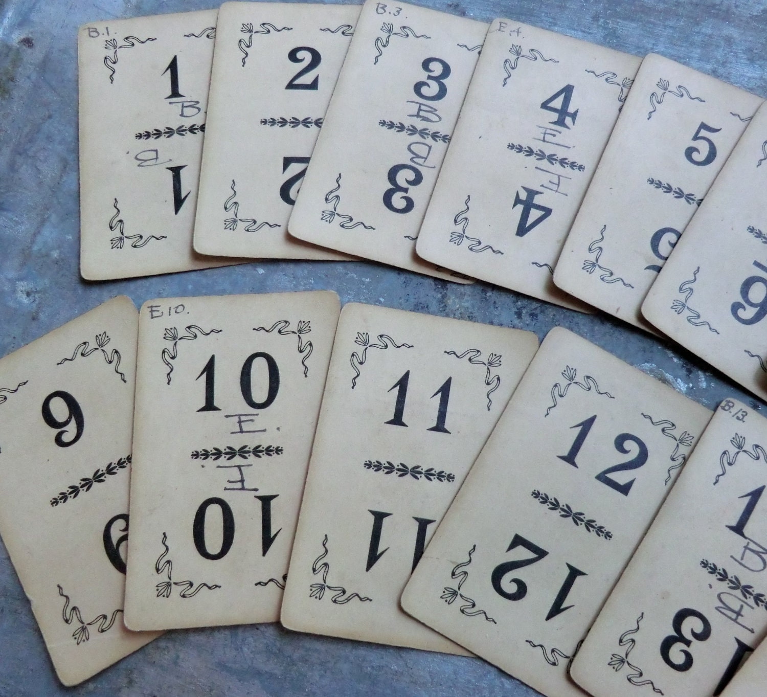 Early 1900's Antique Playing Cards of Numbers 1-15