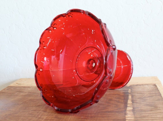 Vintage Red Glass Pedestal Bowl
