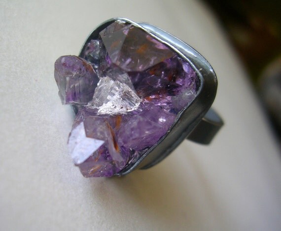 raw amethyst crystal ring
