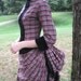 Victorian Bustle Day Dress in cotton plaid with black velvet trim, size sml
