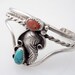 Vintage Native American Sterling with Turquoise and Coral Leave Cuff
