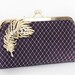 Purple Eggplant Clutch with Peacock Feather Rhinestone Brooch in gold tone 8-inch PASSION