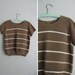 vintage '70s/'80s MILK CHOCOLATE brown STRIPED short sleeve sweater top.