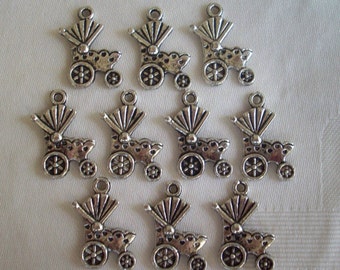 Baby Buggy Charms- ten charms- antique silver charms