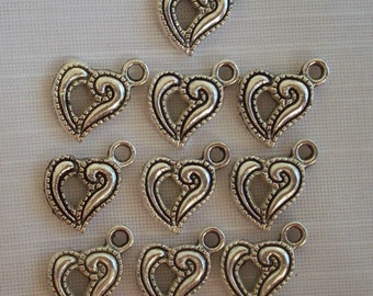 Heart Charms- ten charms- antique silver charms