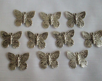 Realistic Butterfly charms- ten charms- antique silver charms