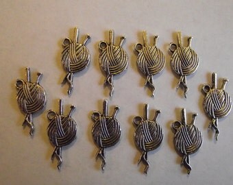 Knitting charms- ten charms- antique silver charms