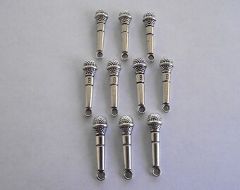 Microphone charms- ten charms- antique silver charms