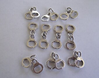 Handcuff Charms- 10 charms- antique silver charms
