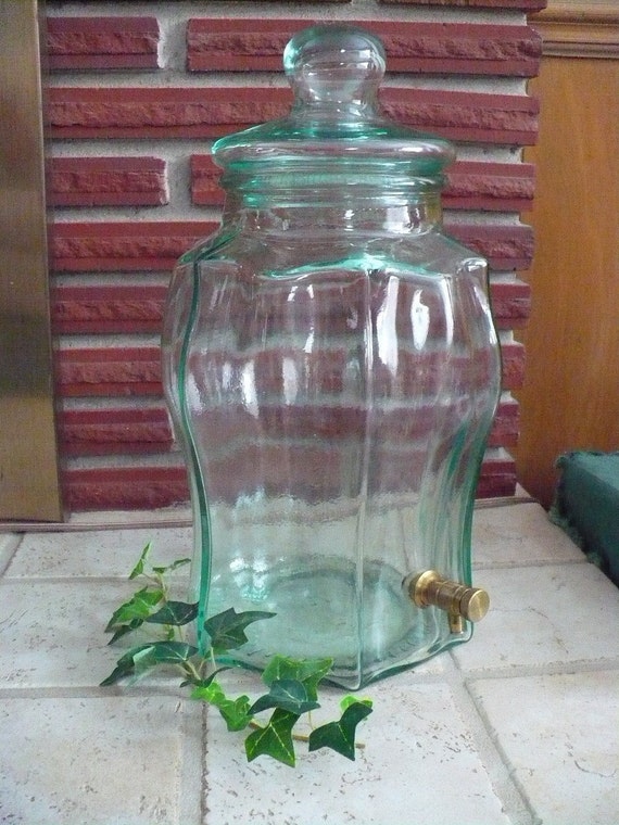 Green glass Decanter with brass Spigot Reserved for