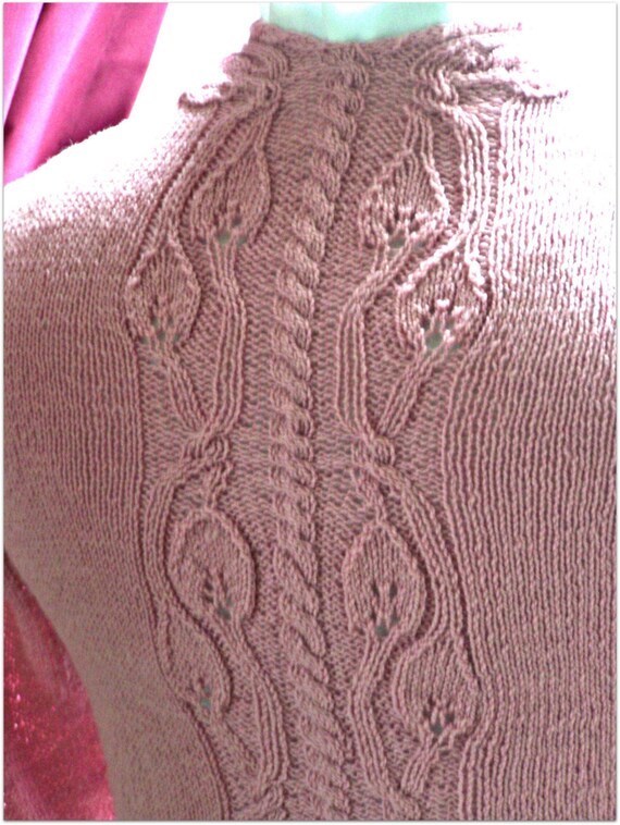 Pink Leaf PDF Hand Knitting Cardigan Pattern Leaves Cables