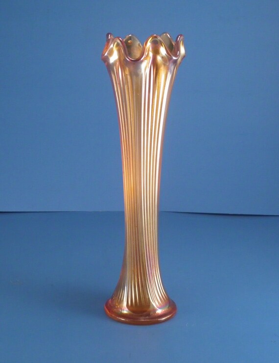 Fenton Marigold Fine Rib Carnival Glass Swung Vase