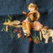 SALE..Vintage Needlepoint Tapestry Pillow or Stool Cover Little Girl with a Doll and Cat..SALE
