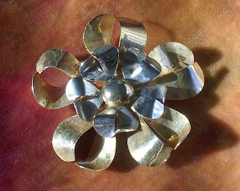 Silver and Gold Dramatic Floral Brooch Pin Vintage