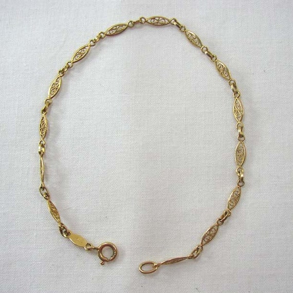 14 Karat Gold Italy Ankle Bracelet Filigree Design 8 1/2 inch