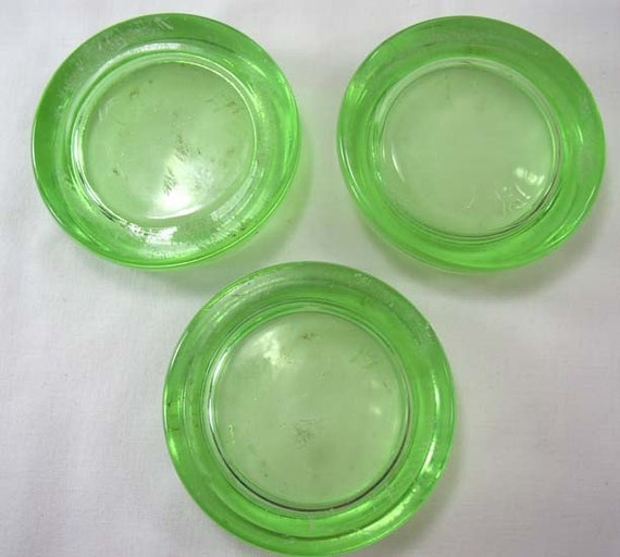Hazel Atlas Casters Coasters 3 Uranium Green Glass Depression