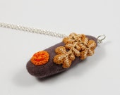 Felt stone necklace with crochet lichens