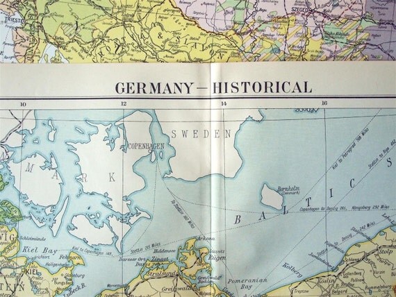 1920 Very Large Antique Historical Map of Germany by bananastrudel