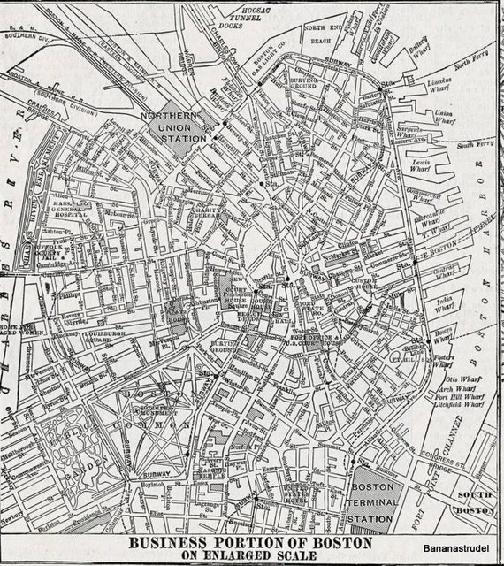 1924 Antique Street Map of Boston Massachusetts by bananastrudel