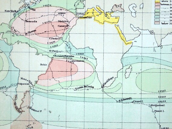 1885 Vintage Map of the Pacific Ocean Density by bananastrudel