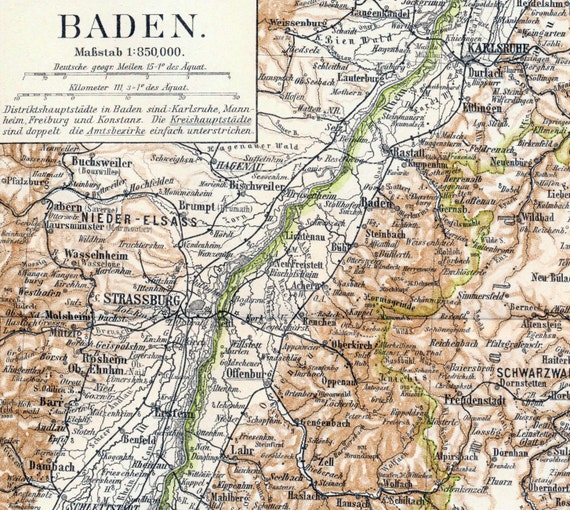 1895 Antique Map of Baden Germany Baden Antique by bananastrudel