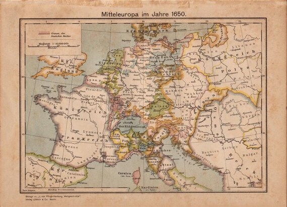 1925 German Map of Central Europe in 1650