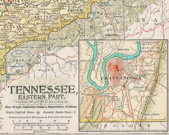 1902 Century Atlas Antique Map of Tennessee by bananastrudel