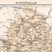 1884 Antique Map of Nottingham, the UK. In Pastel Colours
