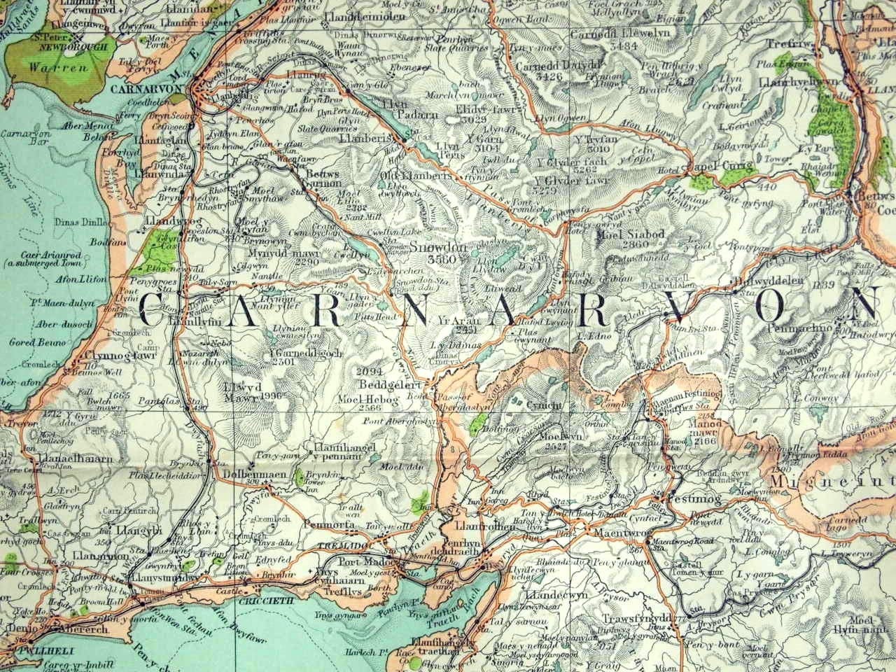 Antique Map of Carnarvon the UK 1898 Large by bananastrudel