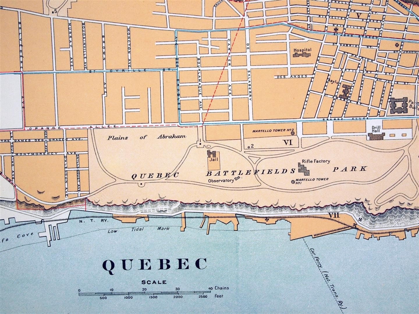 1915 Large Vintage Map Of Quebec City Quebec Canada Old