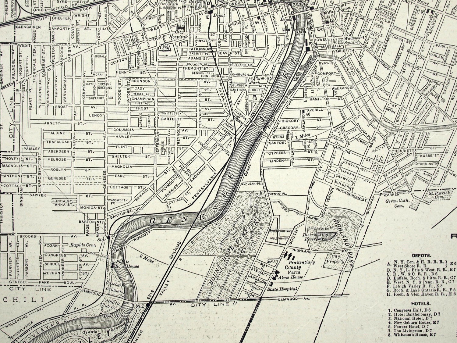 1919 Vintage Street Map of Rochester New York
