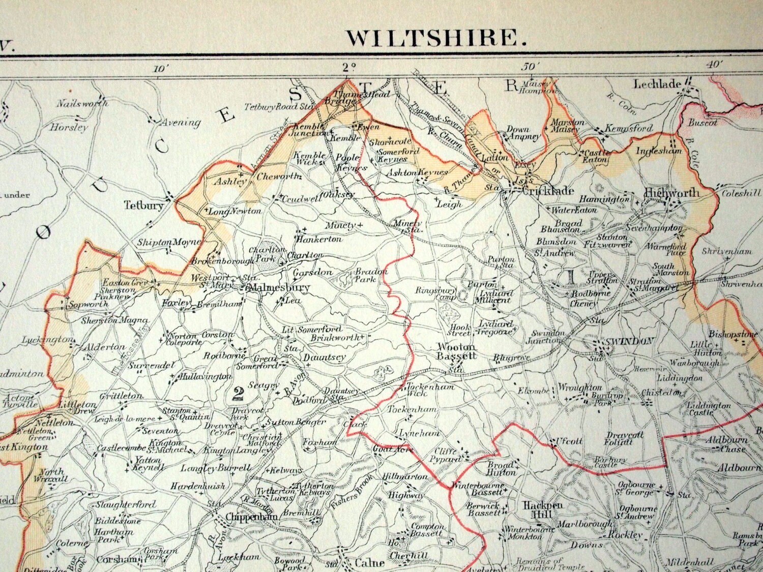 1889 Antique Map of Wiltshire the UK Wiltshire by bananastrudel