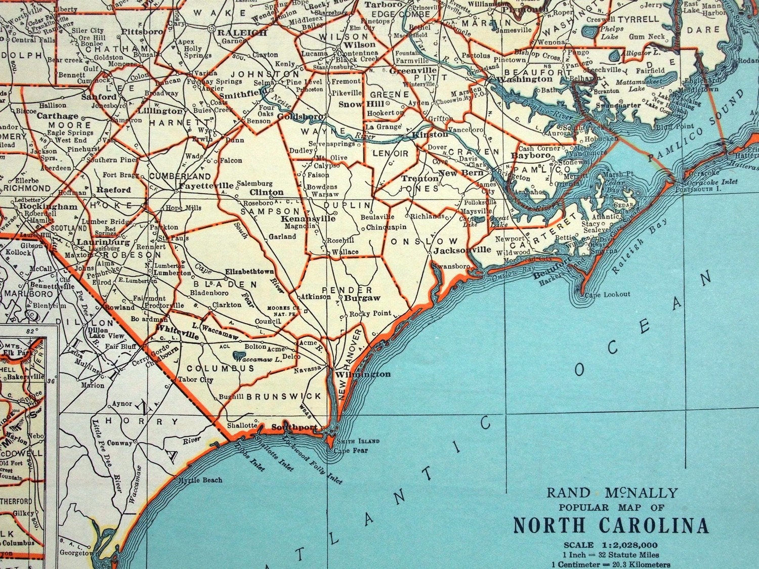 1937 Vintage Map of North Carolina North Carolina Vintage